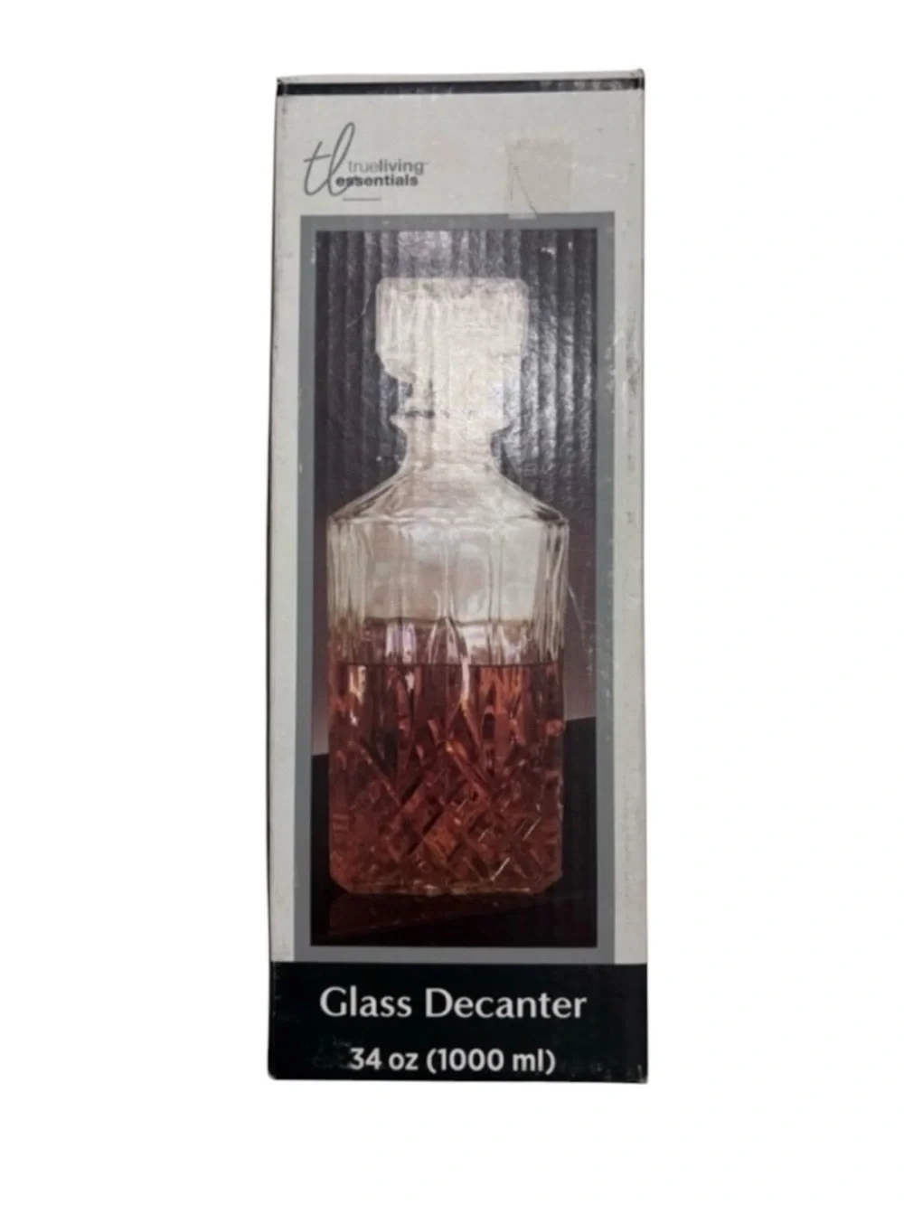 True Living Clear Glass Decanter with Faceted Pattern 34Z